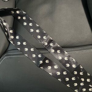 Black Floral Patterned Twilly Scarf purse handle wrap - satiny